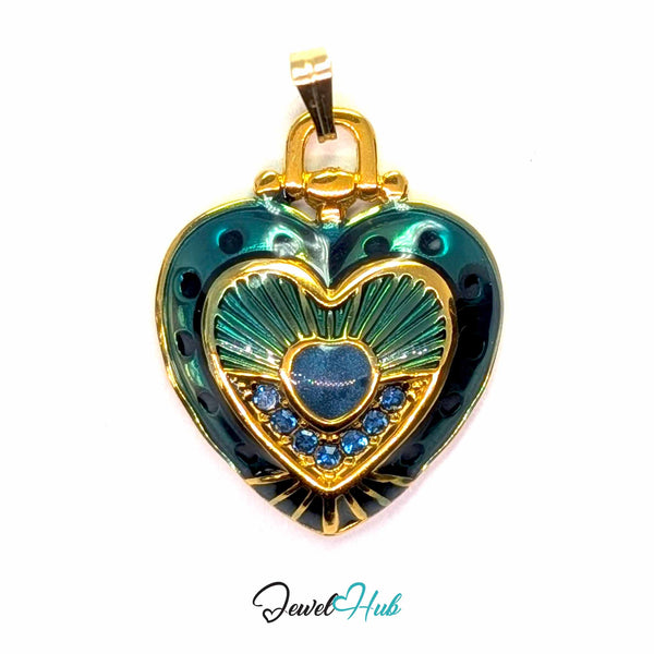 Green Mini Lock Heart pendant in gold-tone stainless steel - front view - JewelHub