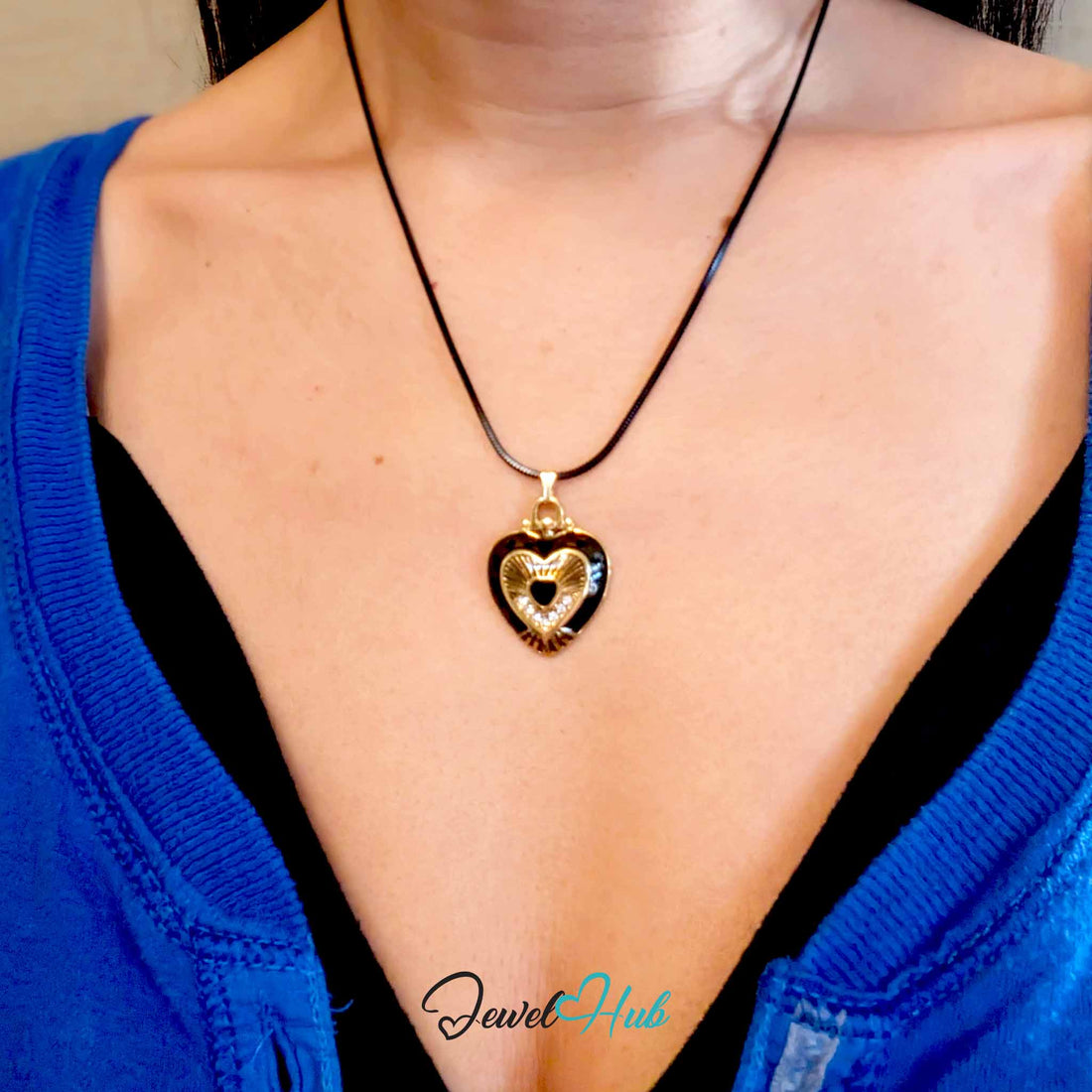Black Mini Lock Heart pendant in gold-tone stainless steel - front view - JewelHub