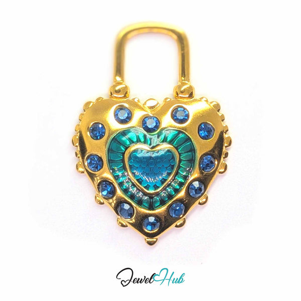 Teal Big Lock Heart pendant in gold-tone stainless steel - front view - JewelHub