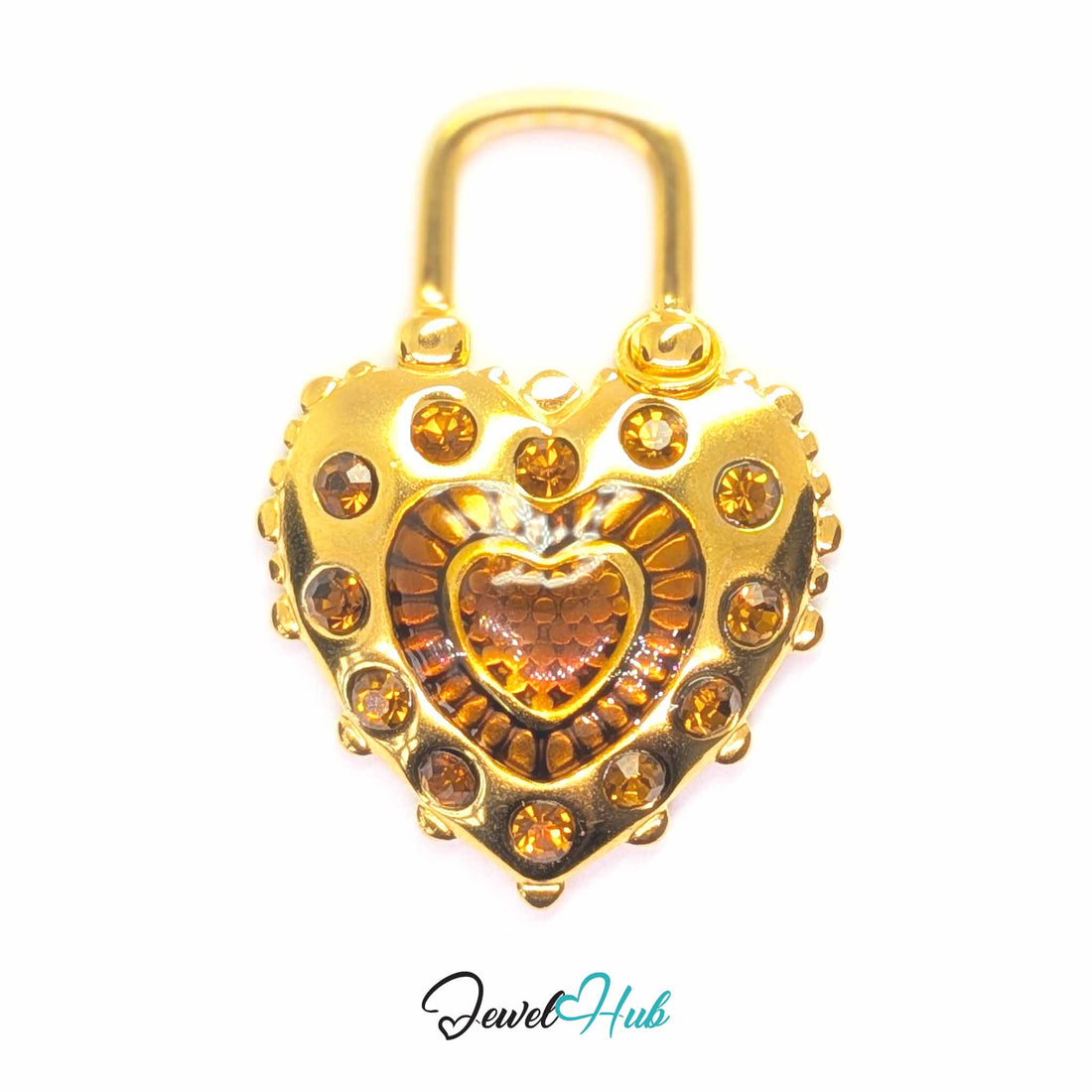 Amber Big Lock Heart pendant in gold-tone stainless steel - front view - JewelHub