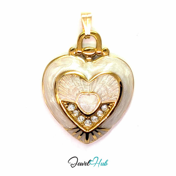 White Mini Lock Heart pendant in gold-tone stainless steel - front view - JewelHub