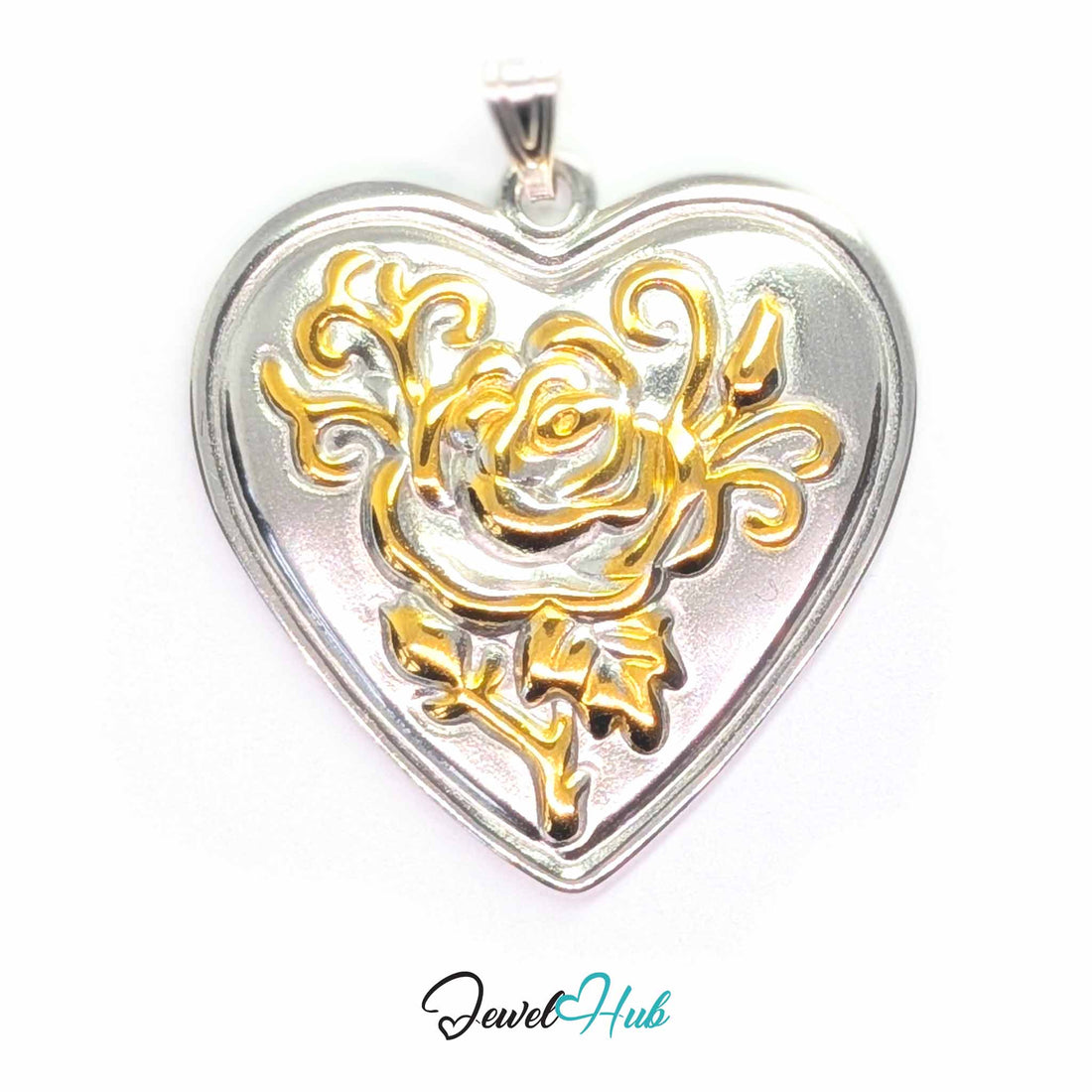 Rose Heart pendant in DuoTone stainless steel - front view - JewelHub
