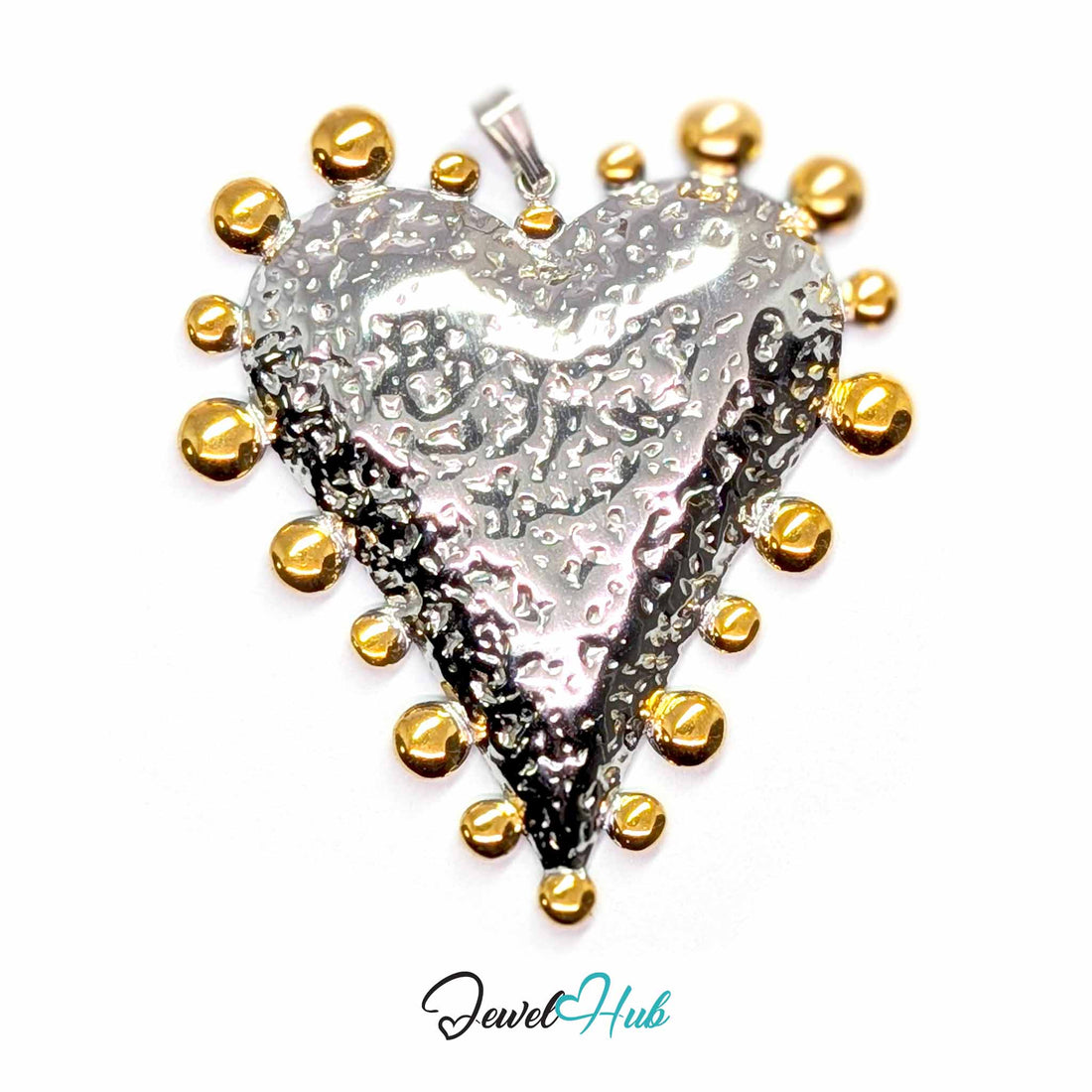 Giant Dotted Heart pendant in DuoTone stainless steel - front view - JewelHub