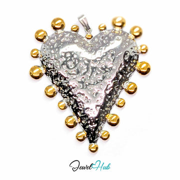 Giant Dotted Heart pendant in DuoTone stainless steel - front view - JewelHub