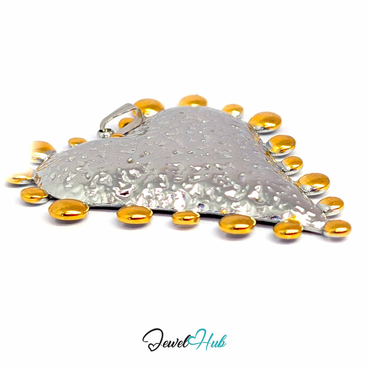 Giant Dotted Heart pendant in DuoTone stainless steel - close-up detail - JewelHub