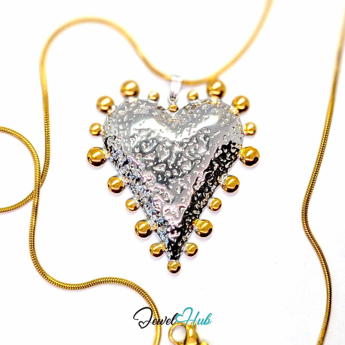 Giant Dotted Heart pendant in DuoTone stainless steel - on a gold-tone stainless steel chain - JewelHub