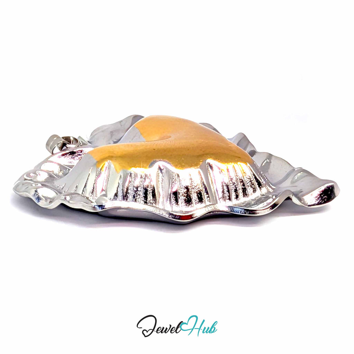 Giant Wrinkle Heart pendant in DuoTone stainless steel - close-up detail - JewelHub