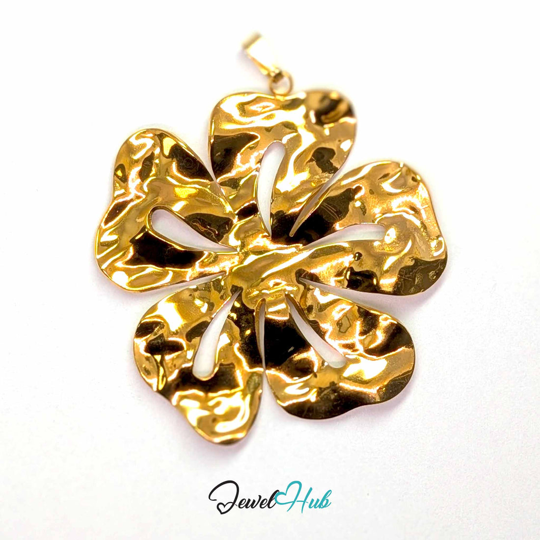 Giant Flower pendant in gold-tone stainless steel - front view - JewelHub