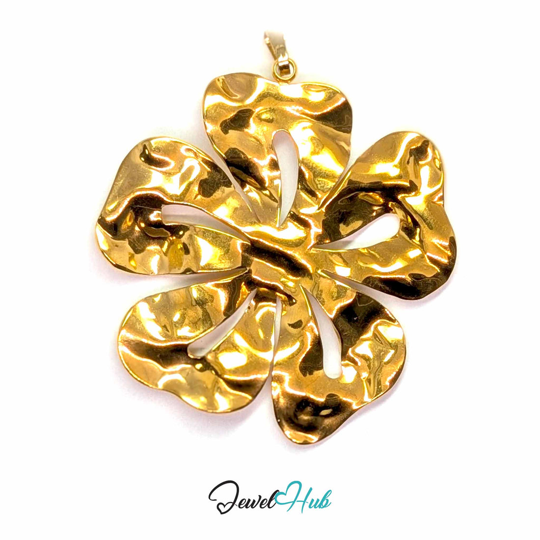Giant Flower pendant in gold-tone stainless steel - front view - JewelHub