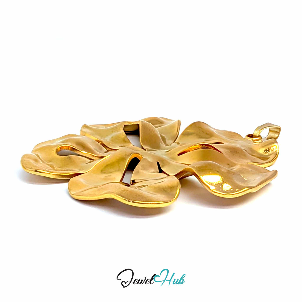 Giant Flower pendant in gold-tone stainless steel - close-up detail - JewelHub