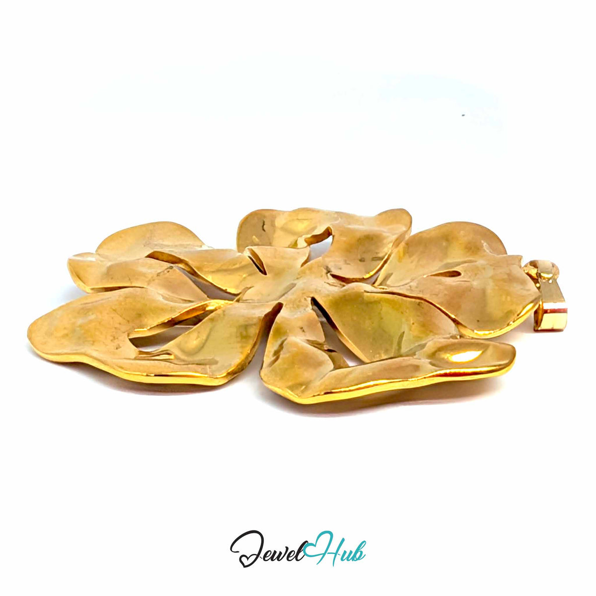 Giant Flower pendant in gold-tone stainless steel - angled close-up - JewelHub