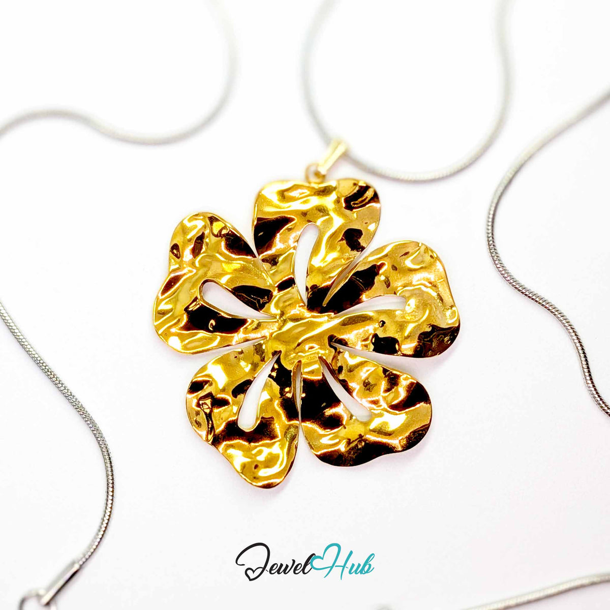 Giant Flower pendant in gold-tone stainless steel - on a silver-tone stainless steel chain - JewelHub