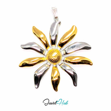 Sunflower pendant in DuoTone stainless steel - front view - JewelHub