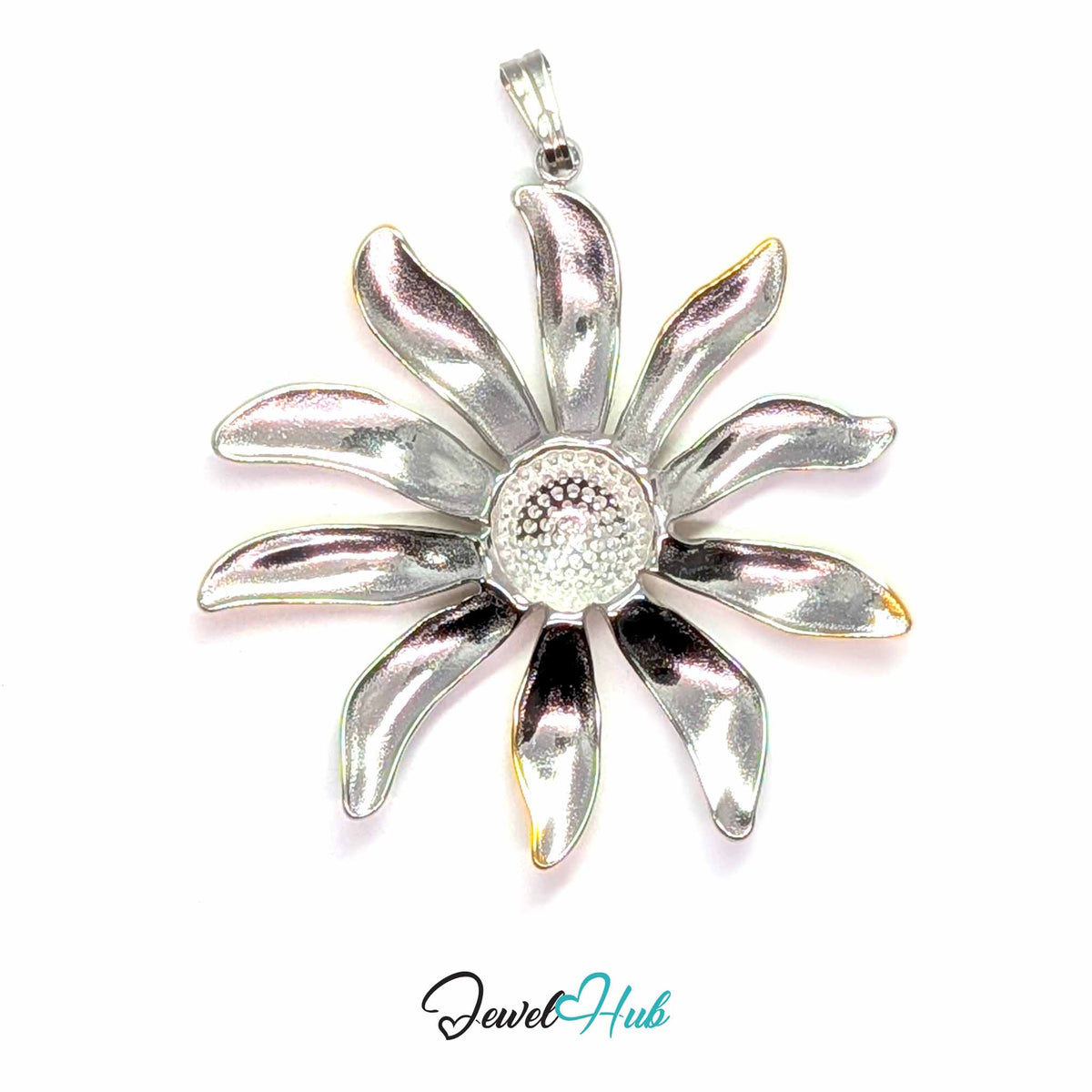 Sunflower pendant in DuoTone stainless steel - back view - JewelHub
