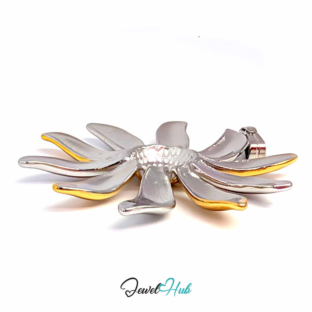 Sunflower pendant in DuoTone stainless steel - angled close-up - JewelHub