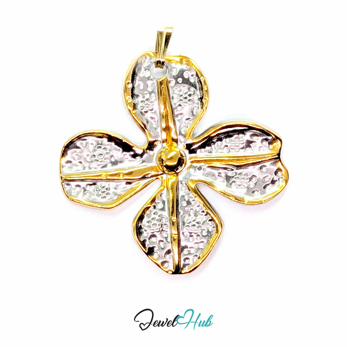Four Petal Flower pendant in DuoTone stainless steel - front view - JewelHub
