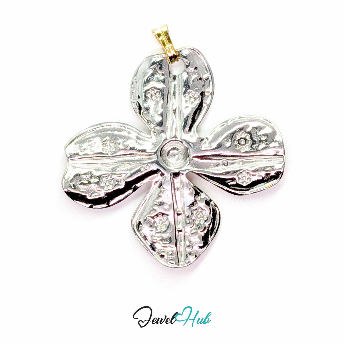 Four Petal Flower pendant in DuoTone stainless steel - back view - JewelHub