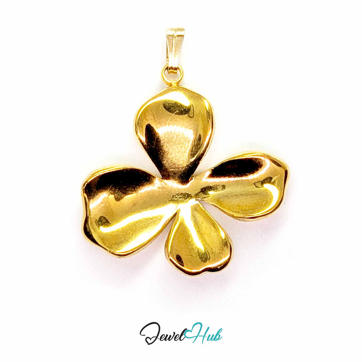 Gold Wavy Four Petal Flower pendant in gold-tone stainless steel - front view - JewelHub