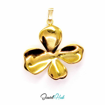 Gold Wavy Four Petal Flower pendant in gold-tone stainless steel - front view - JewelHub