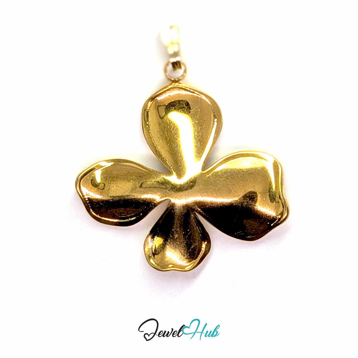 Gold Wavy Four Petal Flower pendant in gold-tone stainless steel - back view - JewelHub