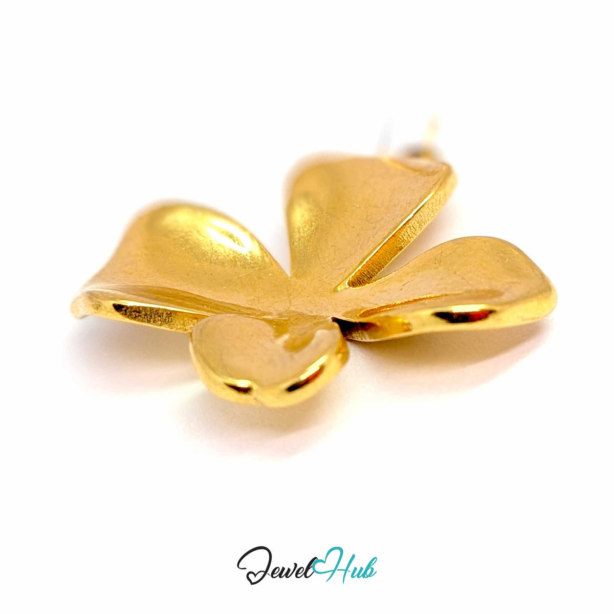 Gold Wavy Four Petal Flower pendant in gold-tone stainless steel - close-up detail - JewelHub