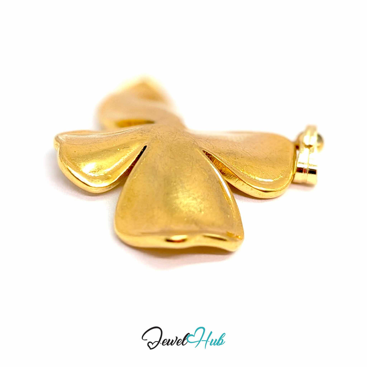 Gold Wavy Four Petal Flower pendant in gold-tone stainless steel - angled close-up - JewelHub