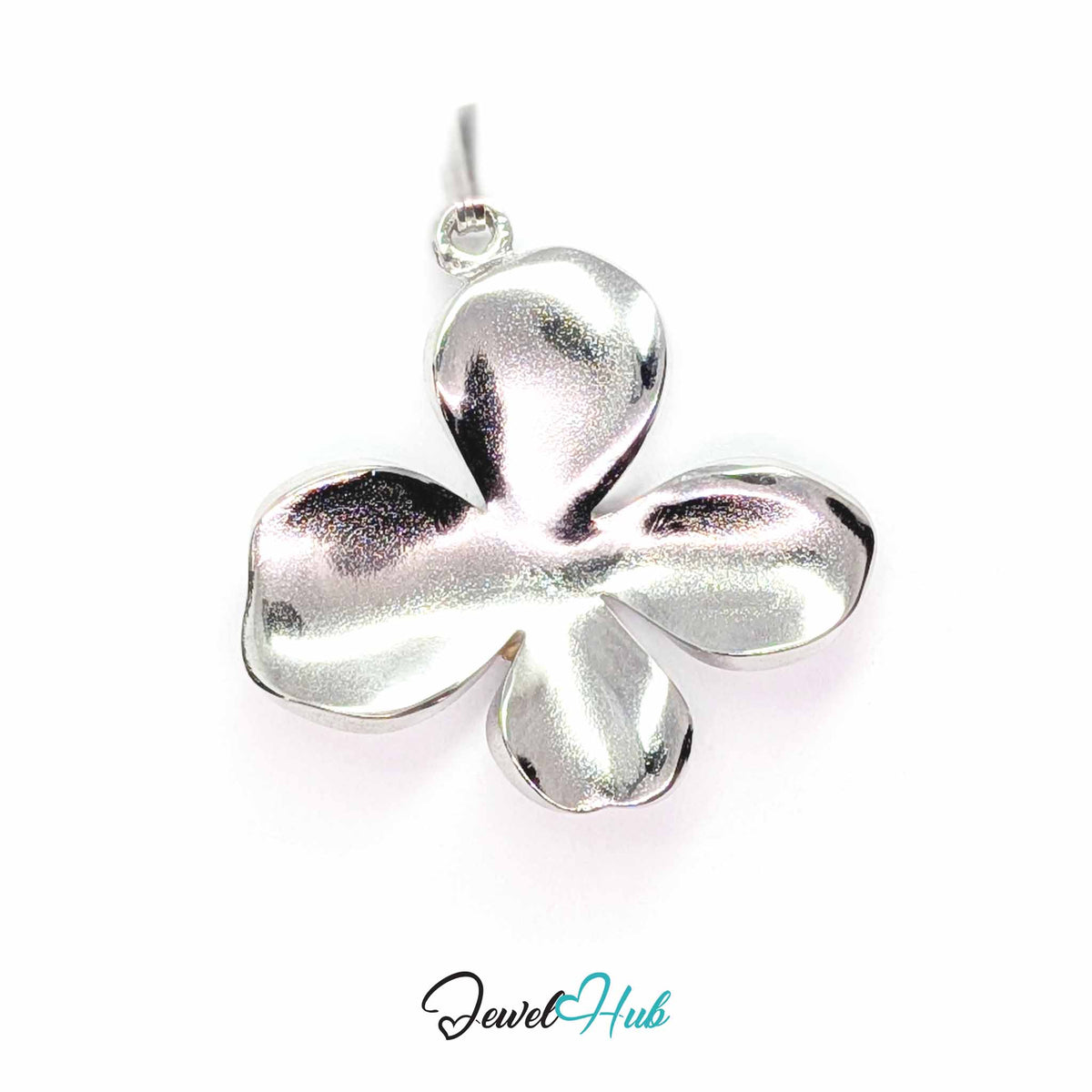 Silver Wavy Four Petal Flower pendant in silver-tone stainless steel - front view - JewelHub