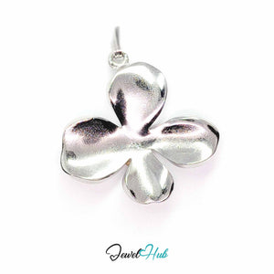 Silver Wavy Four Petal Flower pendant in silver-tone stainless steel - front view - JewelHub