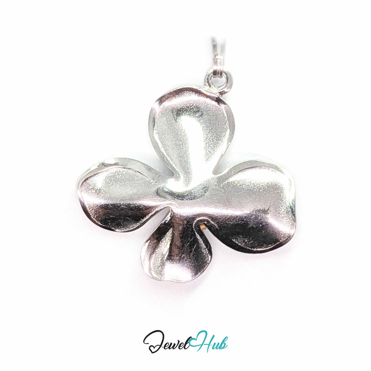 Silver Wavy Four Petal Flower pendant in silver-tone stainless steel - back view - JewelHub