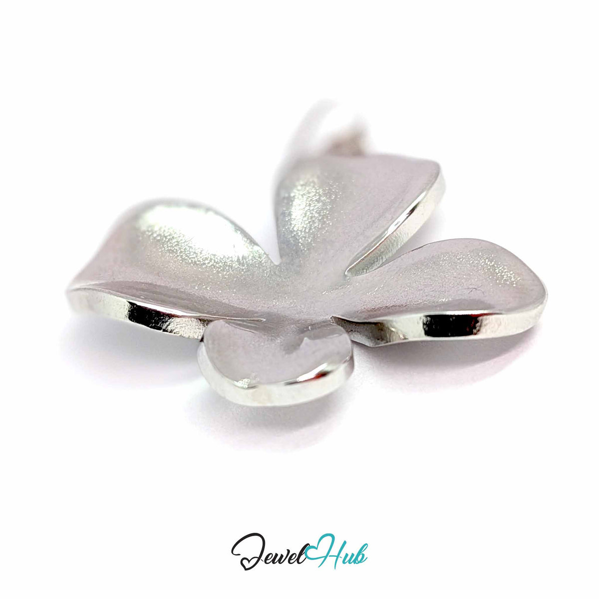 Silver Wavy Four Petal Flower pendant in silver-tone stainless steel - close-up detail - JewelHub