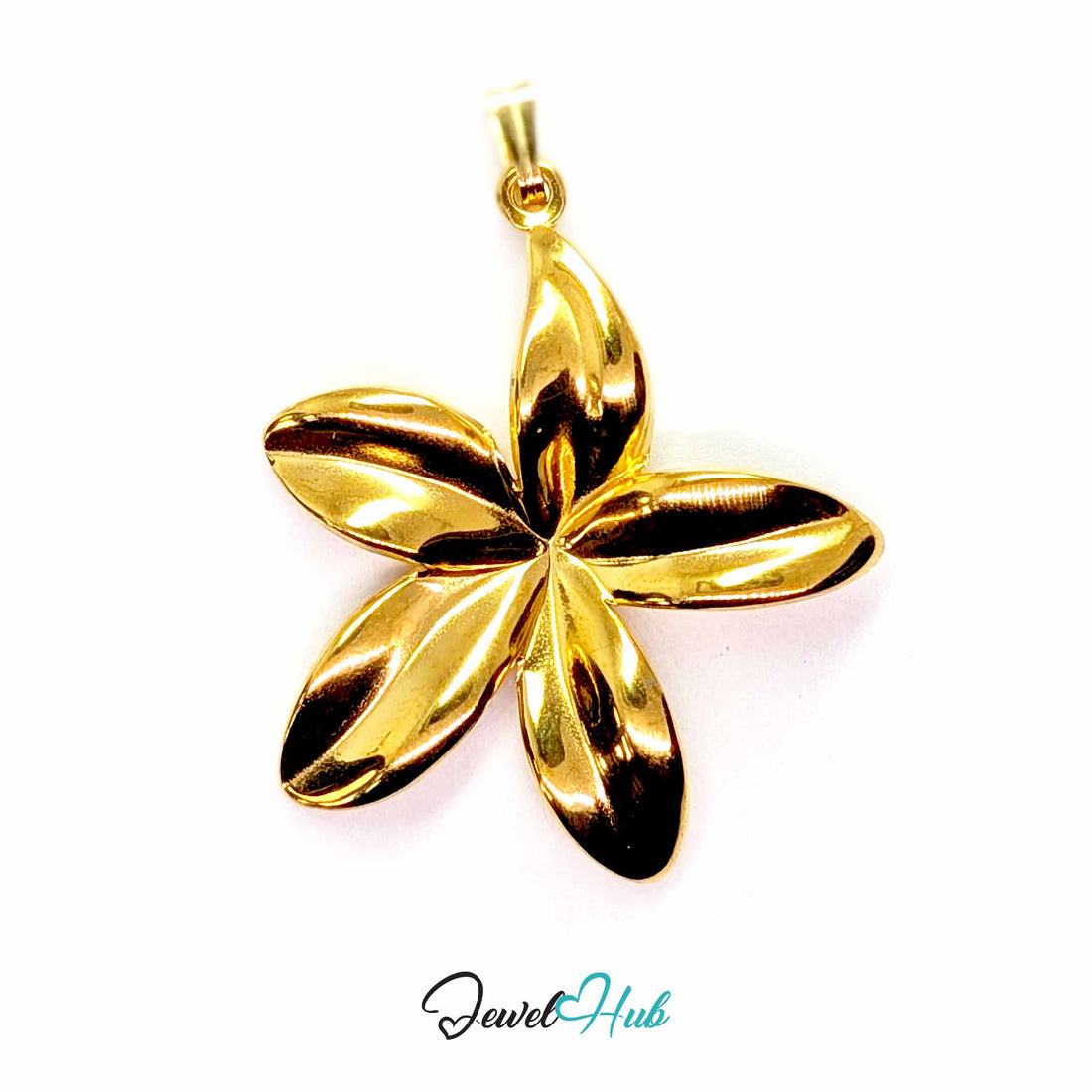Gold Five Long Petal Flower pendant in gold-tone stainless steel - front view - JewelHub