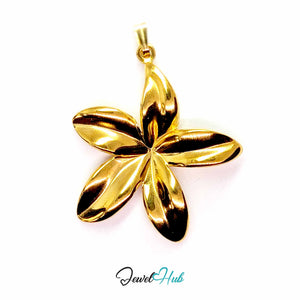 Gold Five Long Petal Flower pendant in gold-tone stainless steel - front view - JewelHub