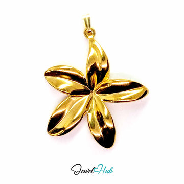 Gold Five Long Petal Flower pendant in gold-tone stainless steel - front view - JewelHub