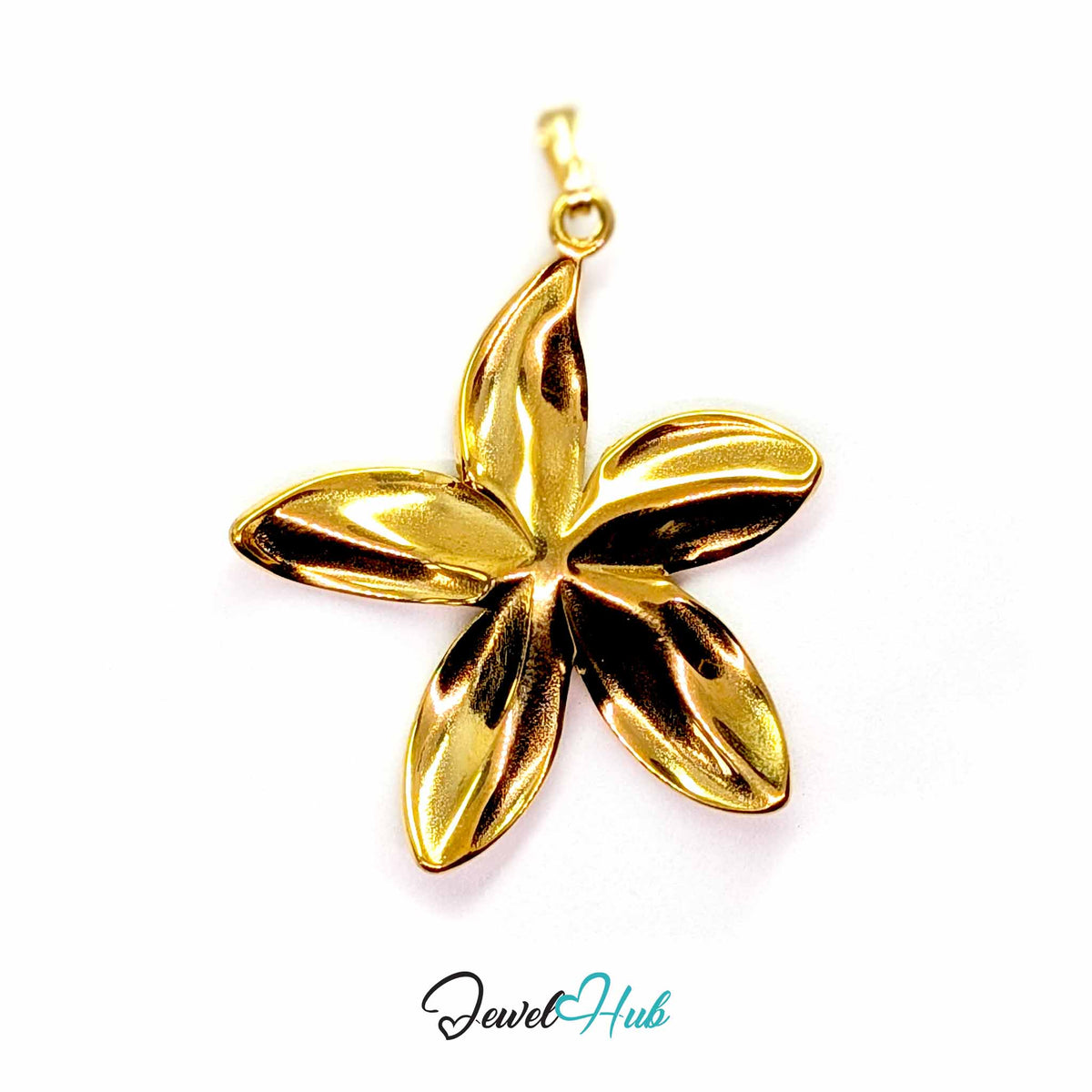 Gold Five Long Petal Flower pendant in gold-tone stainless steel - back view - JewelHub