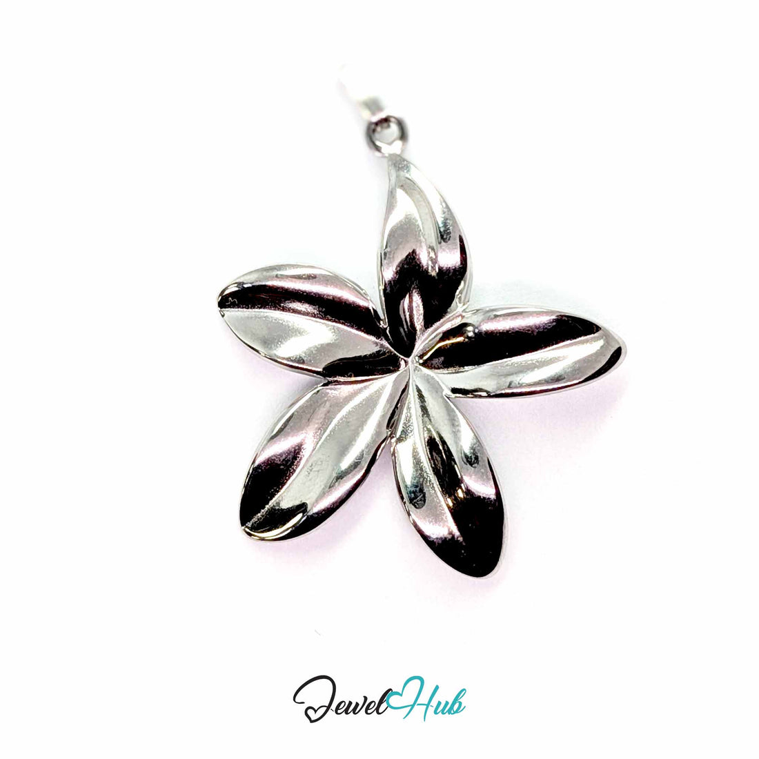 Silver Five Long Petal Flower pendant in silver-tone stainless steel - front view - JewelHub