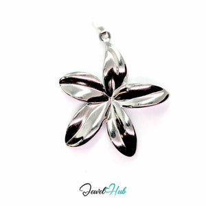Silver Five Long Petal Flower pendant in silver-tone stainless steel - front view - JewelHub