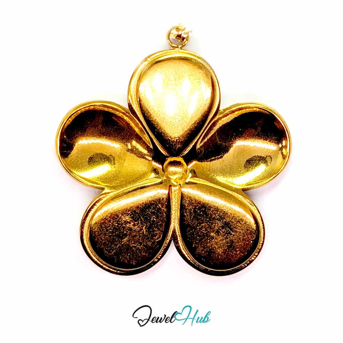 Pink, Coral and Blue Enamel Flower pendant in gold-tone stainless steel - back view - JewelHub