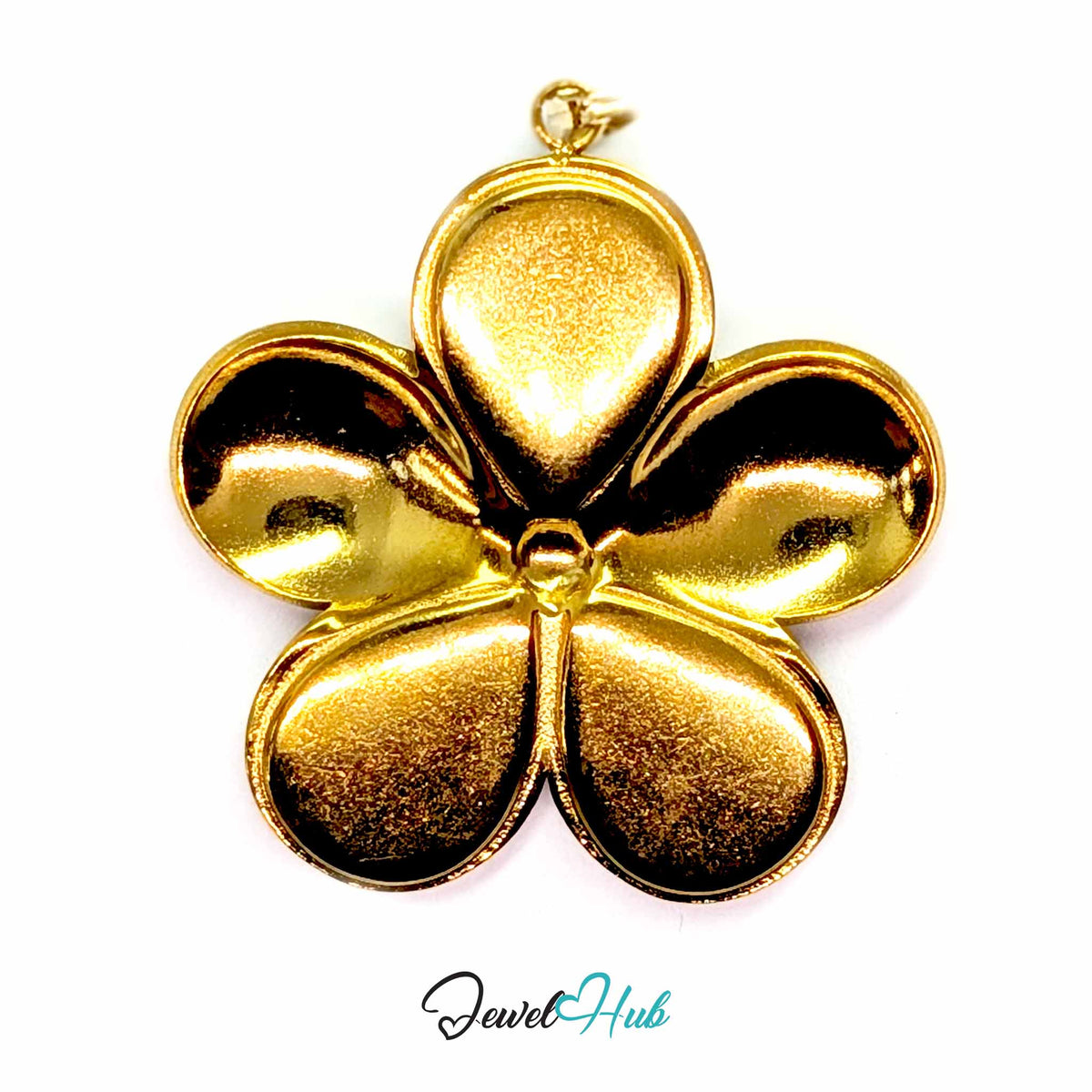 Plum and Lilac Enamel Flower pendant in gold-tone stainless steel - back view - JewelHub