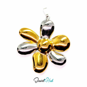Six Petal Flower pendant in DuoTone stainless steel - front view - JewelHub