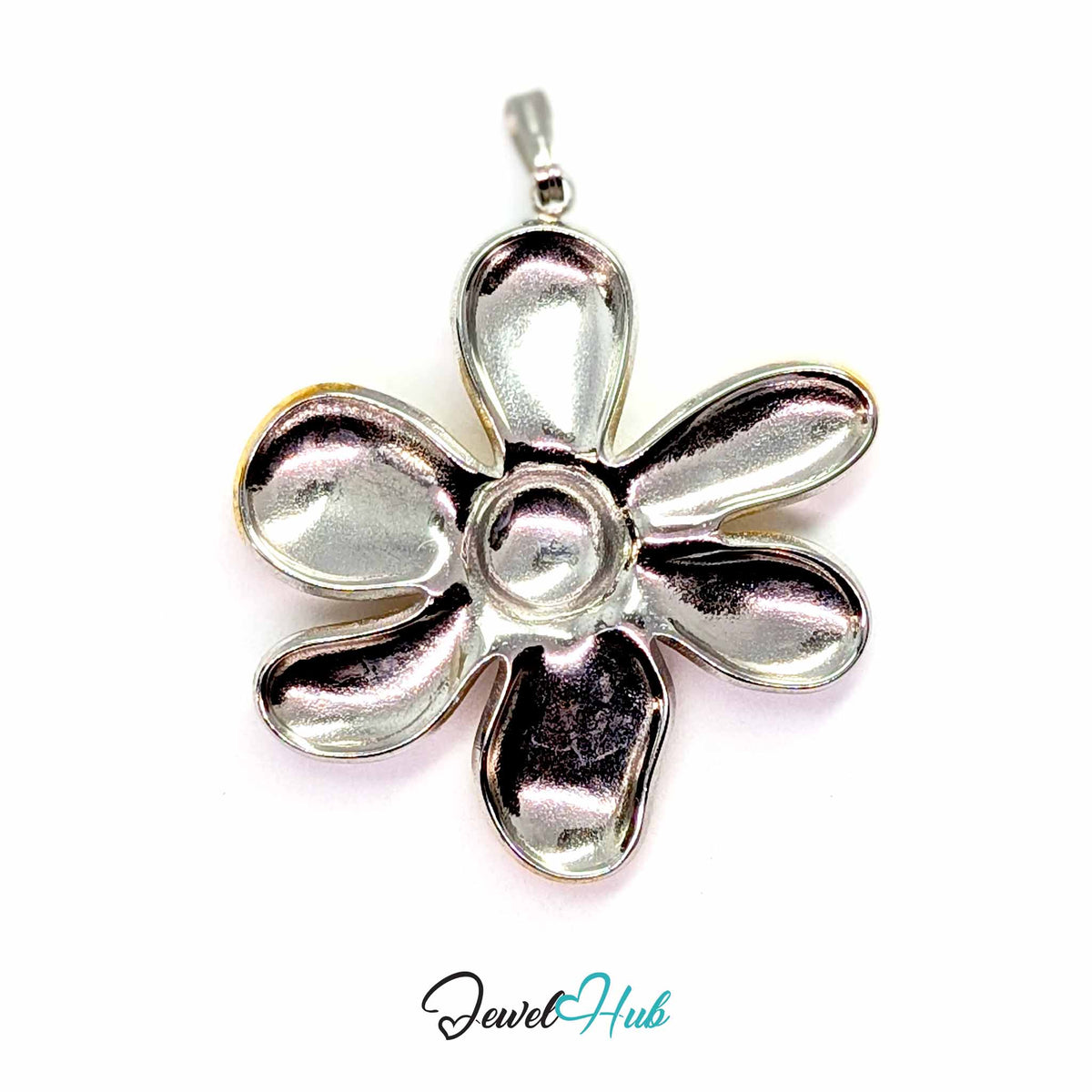 Six Petal Flower pendant in DuoTone stainless steel - back view - JewelHub