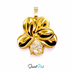 Gold Crystal Flower pendant in gold-tone stainless steel - front view - JewelHub
