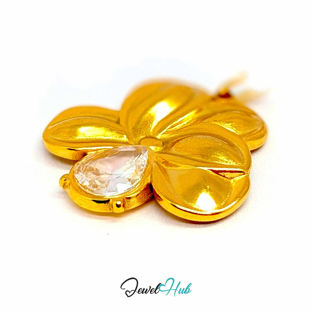 Gold Crystal Flower pendant in gold-tone stainless steel - close-up detail - JewelHub