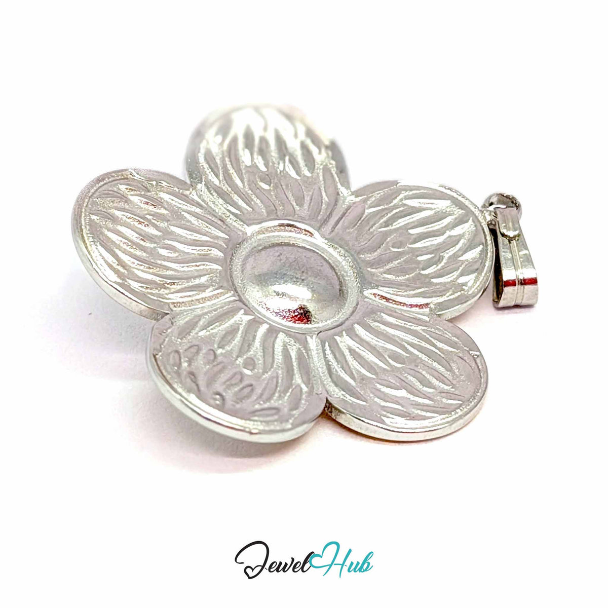 Pearl Flower pendant in DuoTone stainless steel - angled close-up - JewelHub