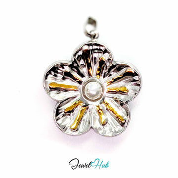 Sunray Pearl Flower pendant in DuoTone stainless steel - front view - JewelHub