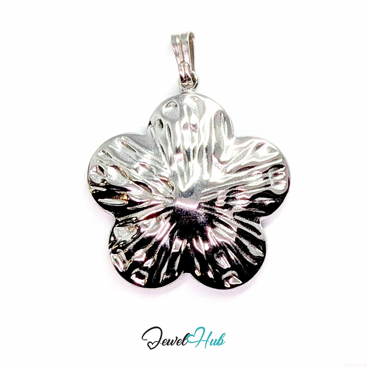Sunray Pearl Flower pendant in DuoTone stainless steel - back view - JewelHub