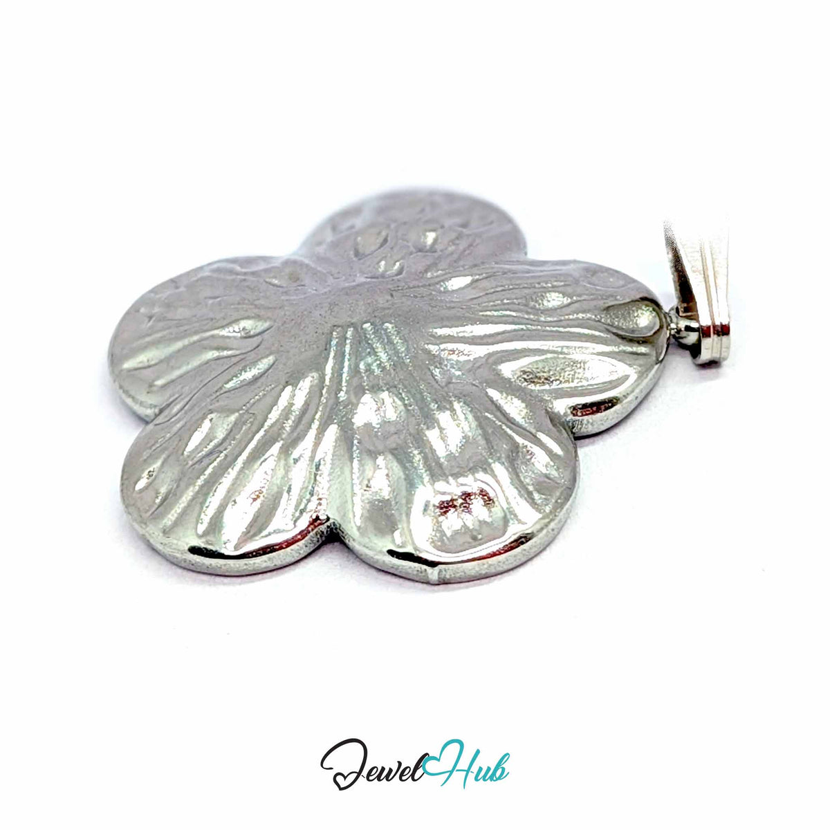 Sunray Pearl Flower pendant in DuoTone stainless steel - angled close-up - JewelHub