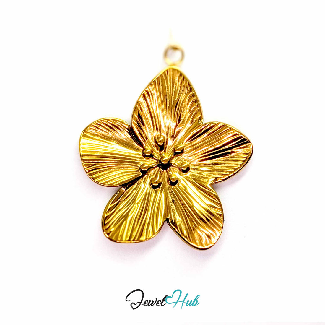 Gold Five Petal Flower pendant in gold-tone stainless steel - front view - JewelHub