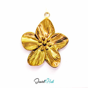Gold Five Petal Flower pendant in gold-tone stainless steel - front view - JewelHub