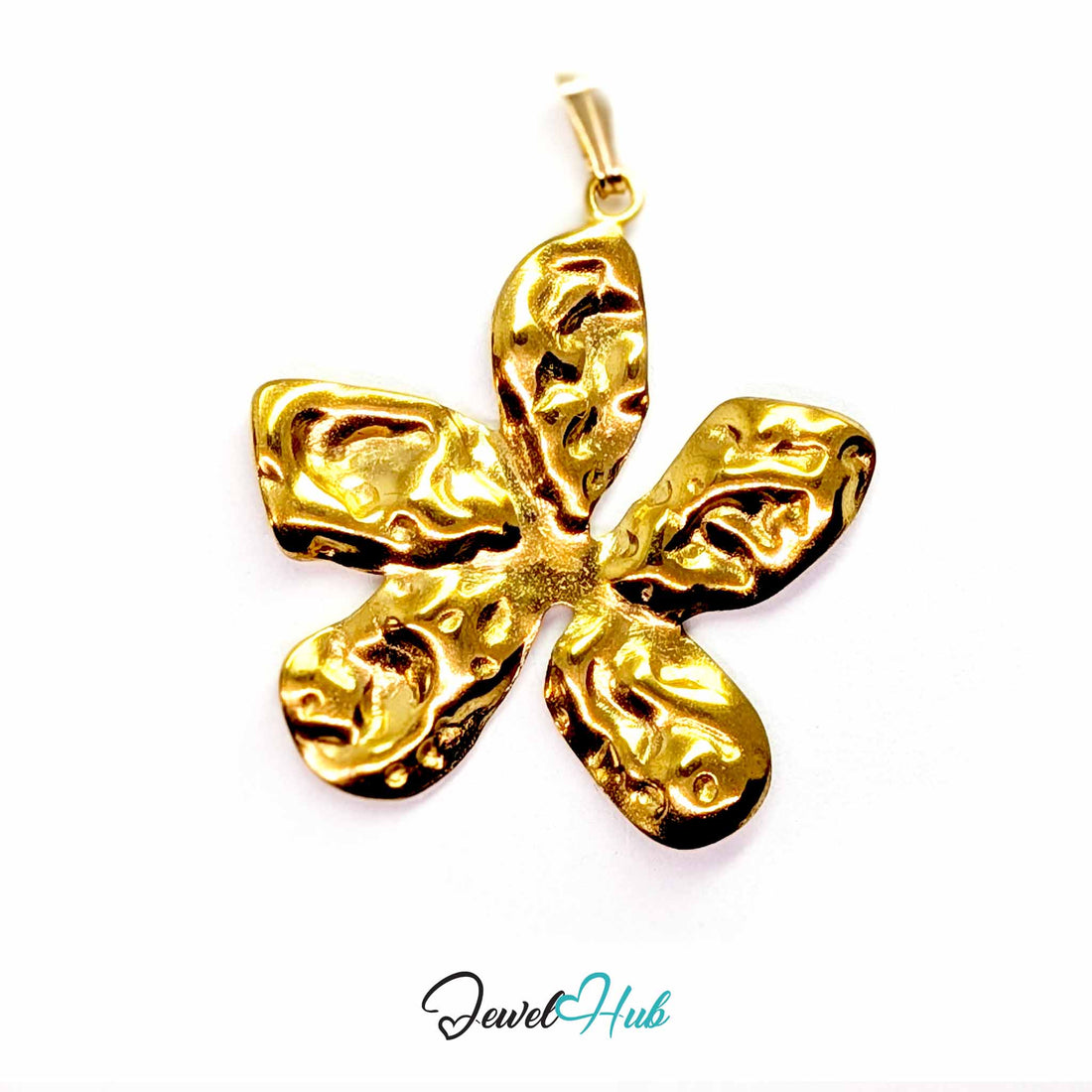 Gold Organic Petal Flower pendant in gold-tone stainless steel - front view - JewelHub