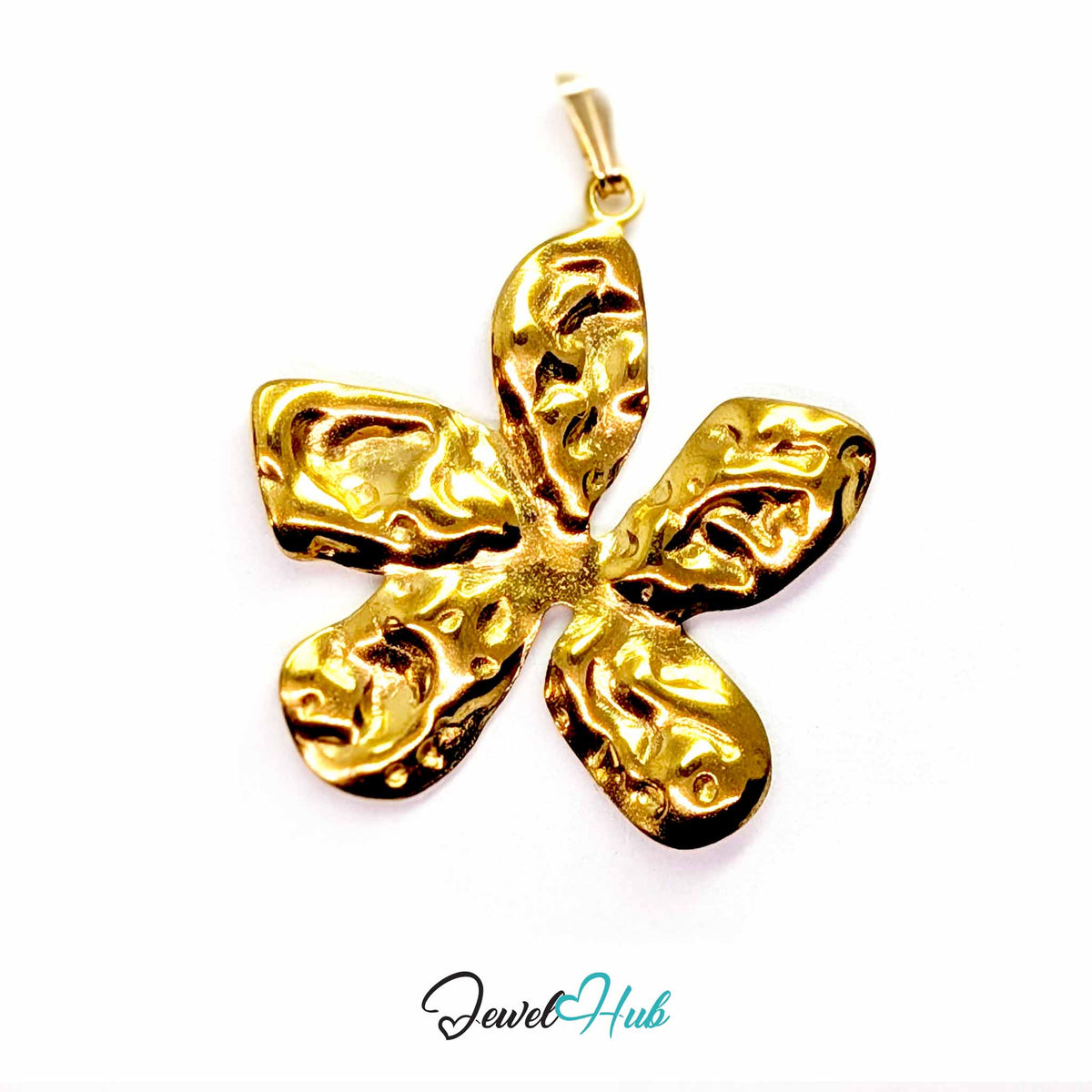 Gold Organic Petal Flower pendant in gold-tone stainless steel - front view - JewelHub